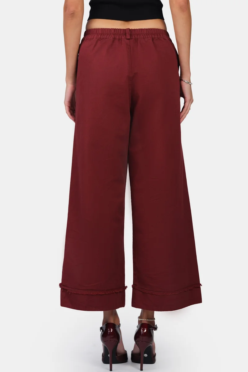 Virgio  Solid Cotton Wide-Leg Folded Hem Trousers for Women for Women | Best Price UAE