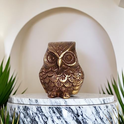 athizay Owl Statue Brass Metal Laxmi Vahana Gold Finish Premium Showpiece for Home Decoration and Giftings Feng Shui Good Luck Knowledge Energies - Image 5