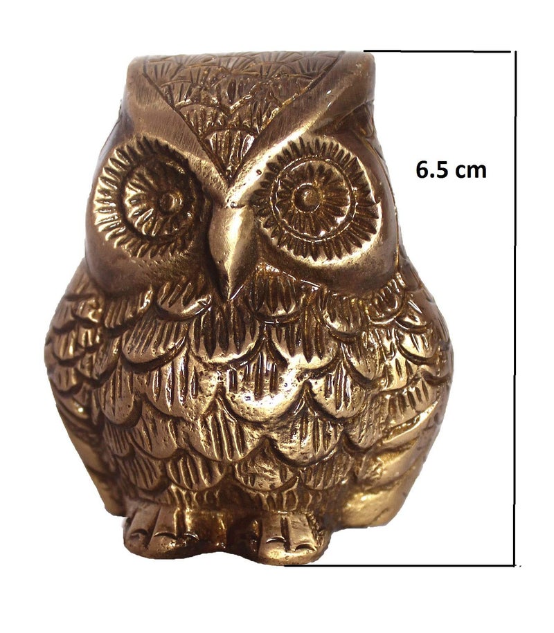 athizay Owl Statue Brass Metal Laxmi Vahana Gold Finish Premium Showpiece for Home Decoration and Giftings Feng Shui Good Luck Knowledge Energies - Image 4