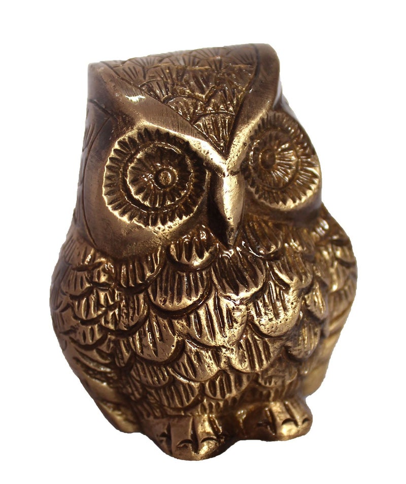athizay Owl Statue Brass Metal Laxmi Vahana Gold Finish Premium Showpiece for Home Decoration and Giftings Feng Shui Good Luck Knowledge Energies - Image 2