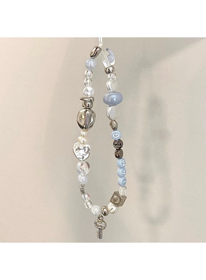 NIBEMINENT Super Cute Beaded Phone Charm – Trendy Phone Chain Wrist Strap, Shining Beads Chain Lanyard for Cell Phone 