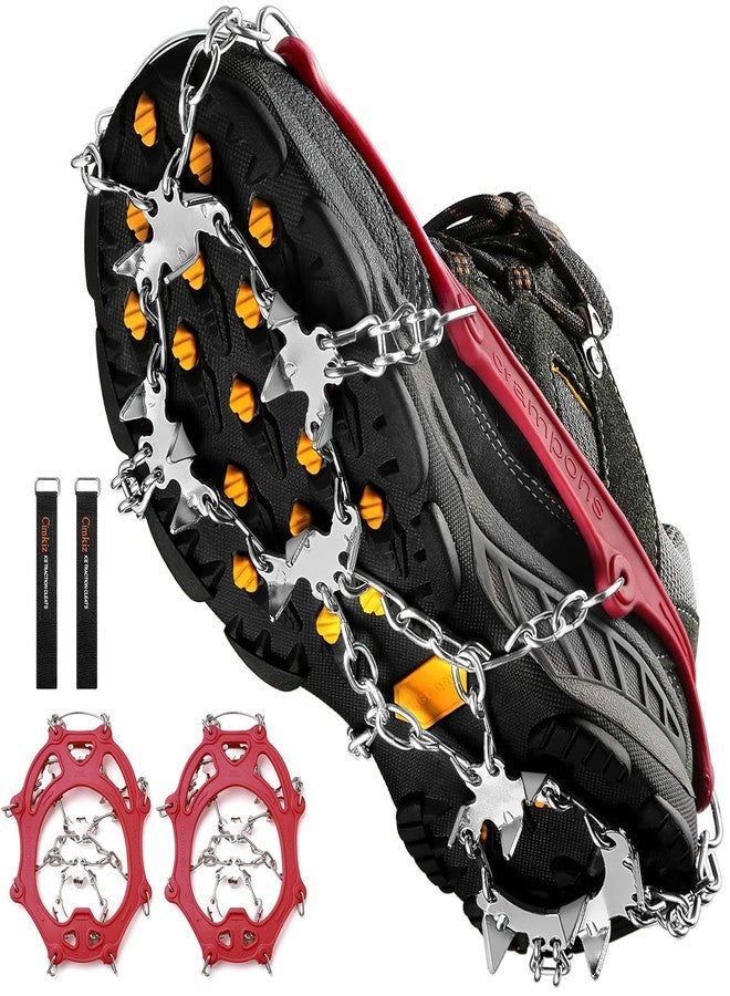 Cimkiz Crampons Ice Cleats Traction Snow Grips for Boots Shoes Women Men Anti Slip 19 Stainless Steel Spikes Safe Protect for Hiking Fishing Walking Climbing Mountaineering - Image 1