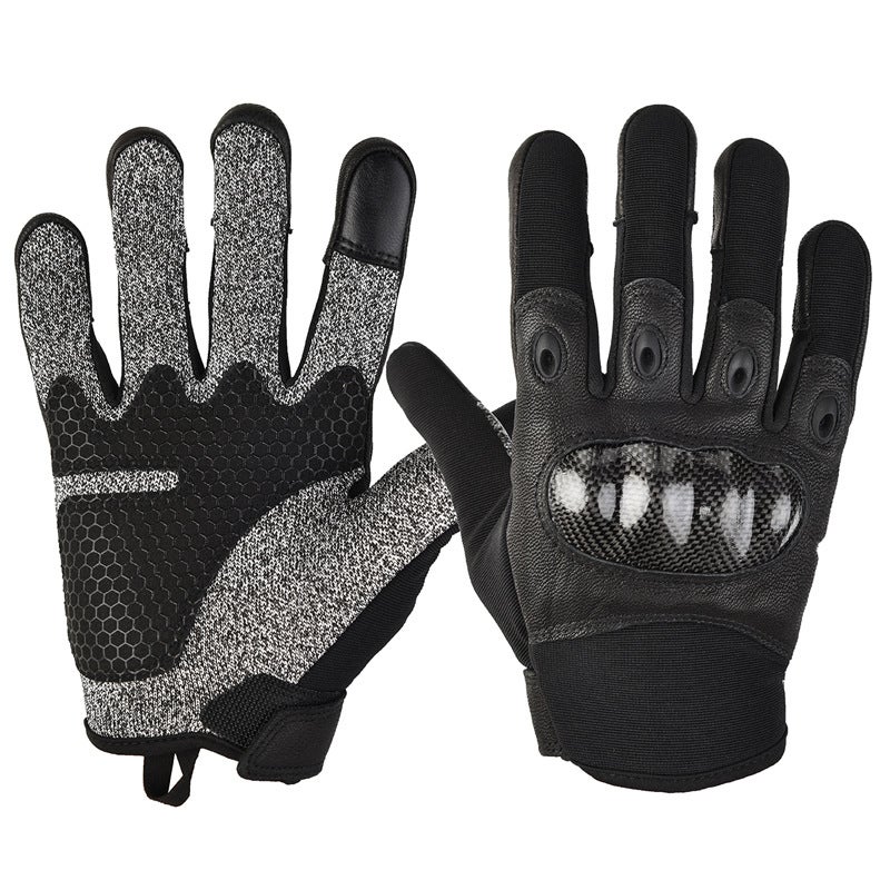 Tactical Finger Gloves Outdoor Sports Mountaineering Training Non-slip Wear-resistant Scratch-resistant Protective Fitness Gloves G02-BKQZ Black leather cut-resistant shell full finger 