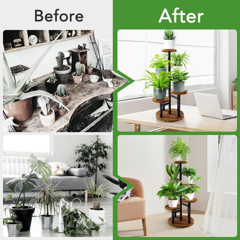AUGOSTA 5 Tier Plant Stand, Tall Metal Wood Shelf Holder for Indoor Plants, Outdoor Garden Plant Display Rack Flower Pot Stand for Corner Living Room Balcony Garden Patio - Image 3