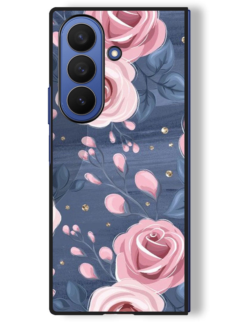 Theodor Case Compatible with Samsung Galaxy Z Fold 7 - 8 Inch Protection Shockproof Bumper Cover Roses & Leaves Pattern - Image 1