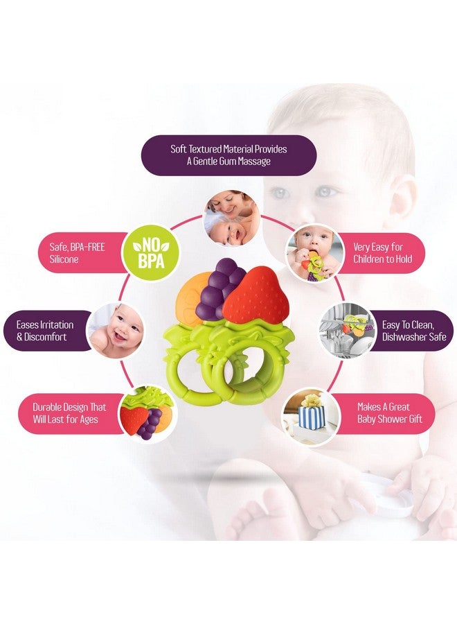 سبريك ألعاب تسنين للأطفال حديثي الولادة من عمر ٠ إلى ٦ أشهر | عضاضات سيليكون مزخرفة للأطفال من عمر ٦ إلى ١٢ شهرًا | خالية من مادة BPA | استكشاف حسي | على شكل فاكهة | تُهدئ لثة الطفل | عبوة من ٣ قطع - Image 1
