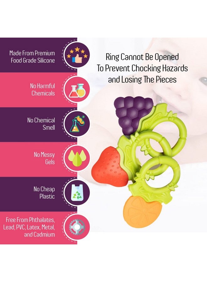 سبريك ألعاب تسنين للأطفال حديثي الولادة من عمر ٠ إلى ٦ أشهر | عضاضات سيليكون مزخرفة للأطفال من عمر ٦ إلى ١٢ شهرًا | خالية من مادة BPA | استكشاف حسي | على شكل فاكهة | تُهدئ لثة الطفل | عبوة من ٣ قطع - Image 3