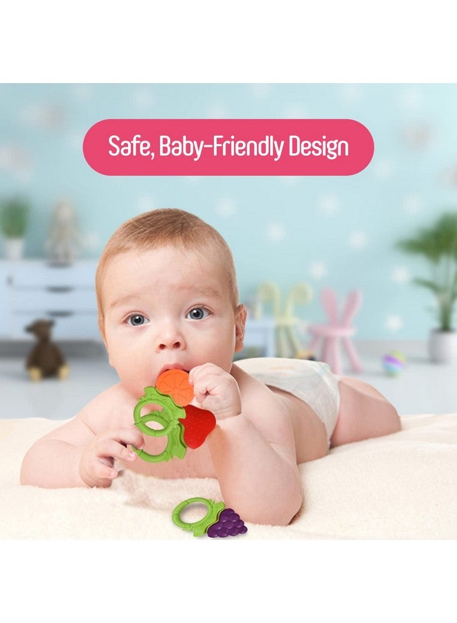سبريك ألعاب تسنين للأطفال حديثي الولادة من عمر ٠ إلى ٦ أشهر | عضاضات سيليكون مزخرفة للأطفال من عمر ٦ إلى ١٢ شهرًا | خالية من مادة BPA | استكشاف حسي | على شكل فاكهة | تُهدئ لثة الطفل | عبوة من ٣ قطع - Image 4