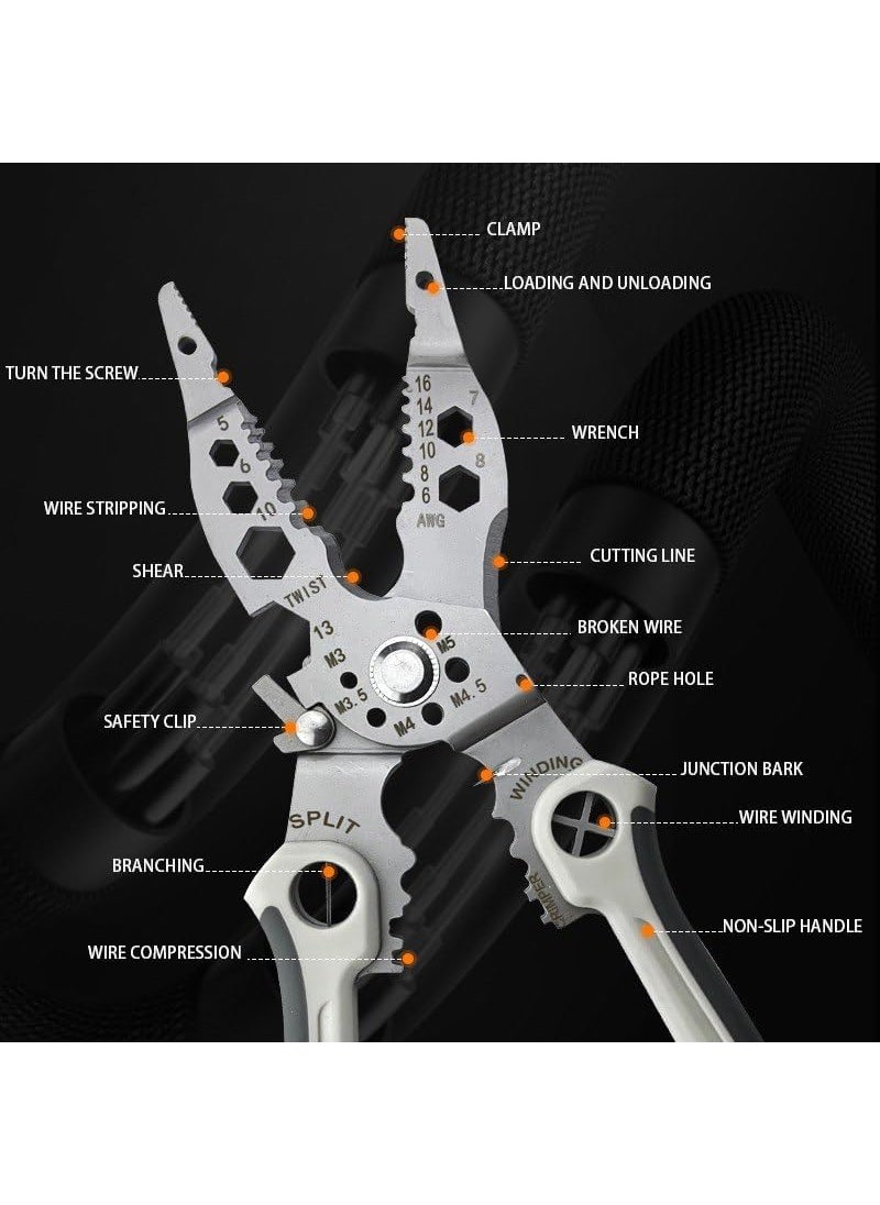 WROPZO WROPZO 12in1 Stainless Steel MultiTool Pliers Set Wire Cutter Stripper Crimping Tool for Electricians  - Image 5