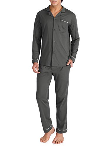 DAVID ARCHY Mens Pajamas Set Soft Cotton Notched Collar Pajamas for Men Long Sleeve Mens Sleepwear with Pockets & Front Fly (L, Dark Gray) - Image 1