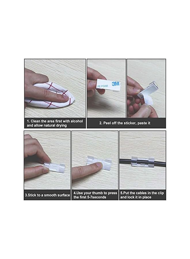 Green Tiger Self-Adhesive Cable Management Clips, 75 Pcs Cable Organizer, Cable Holder Durable Wire Management Clips for Office and Home, Transparent - Image 4