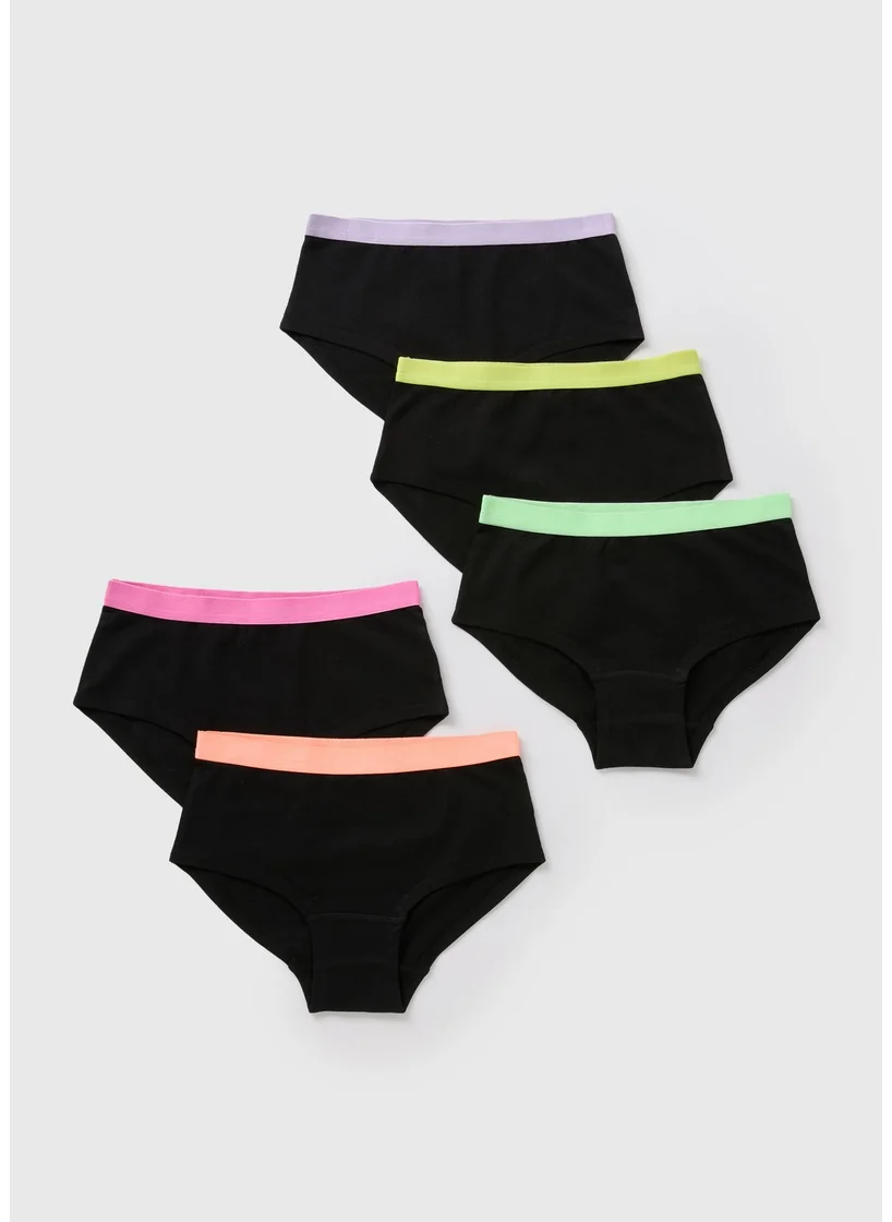 Matalan 5 Pack Girls Black Neon Tape Hipster Briefs