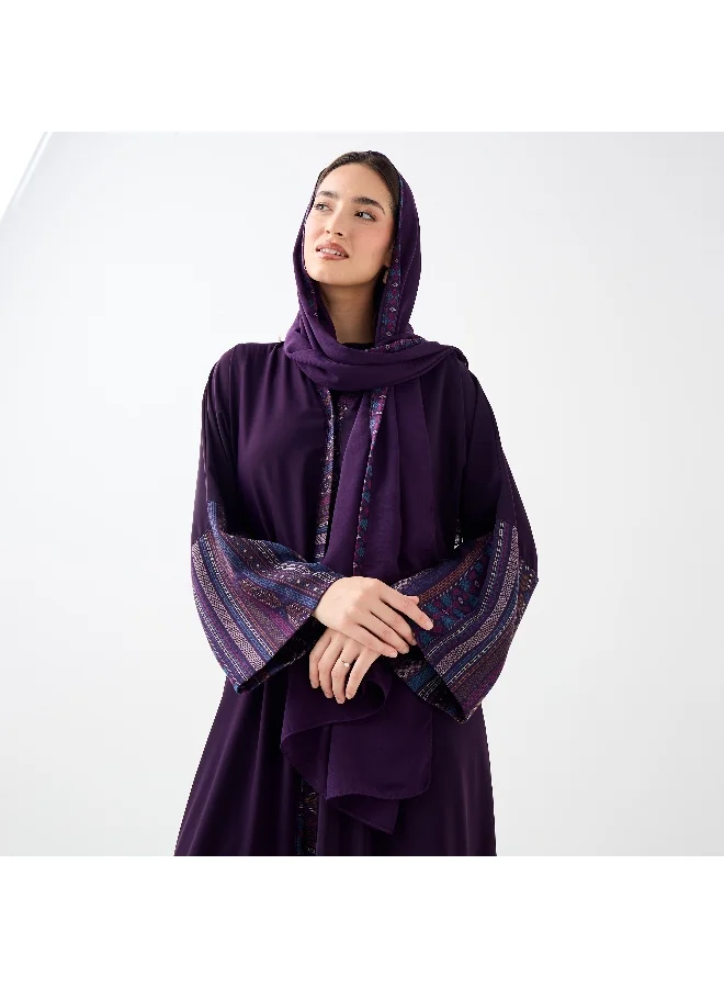 Hadiyath Al Madinah Purple Printed Sleeve Abaya - HM