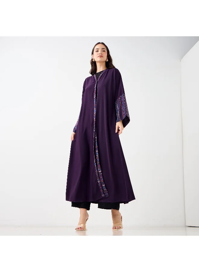 Hadiyath Al Madinah Purple Printed Sleeve Abaya - HM