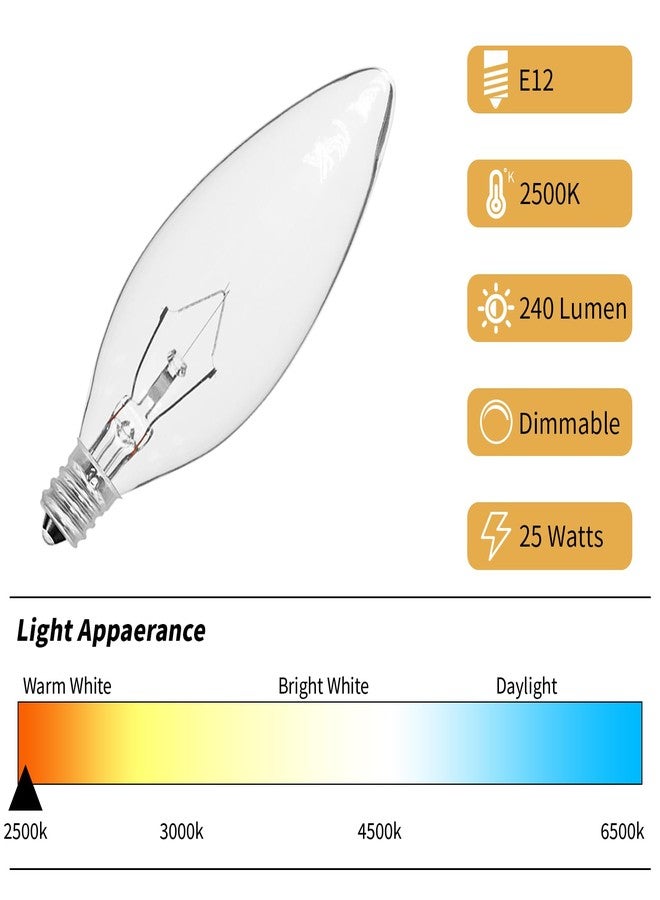 CYLYT 12-Pack E12 Candelabra Light Bulbs 25W Warm White 2500K, 240 Lumen Dimmable Chandelier Light Bulbs for Ceiling Fan, Pendants or Outdoor, B10 Clear Incandescent Bulbs - Image 3