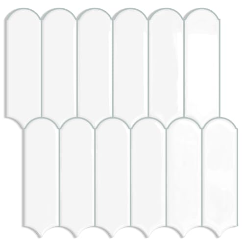 Tiwoos White Kitchen Backsplash Tile Peel and Stick Self Adhesive Tiles for Kitchen Wall (10-Sheet,12"x12") - Image 1