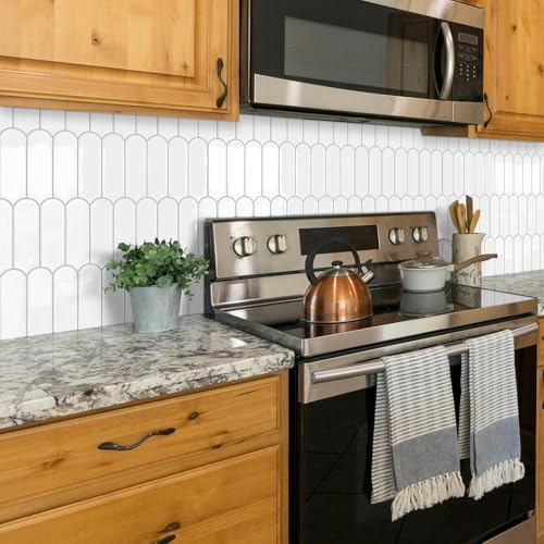 Tiwoos White Kitchen Backsplash Tile Peel and Stick Self Adhesive Tiles for Kitchen Wall (10-Sheet,12"x12") - Image 2