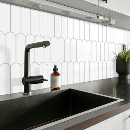 Tiwoos White Kitchen Backsplash Tile Peel and Stick Self Adhesive Tiles for Kitchen Wall (10-Sheet,12"x12") - Image 4