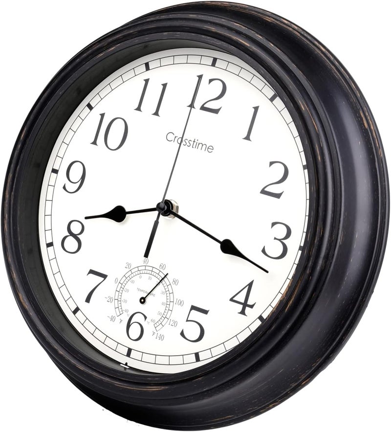 Crosstime 12 Inch Retro Indoor Outdoor Clocks Waterproof with Thermometer Easy to Read Silent Quality Quartz Vintage Bathroom Clock Battery Operated for Patio,Home,Garden Decor (Bronze) - Image 1