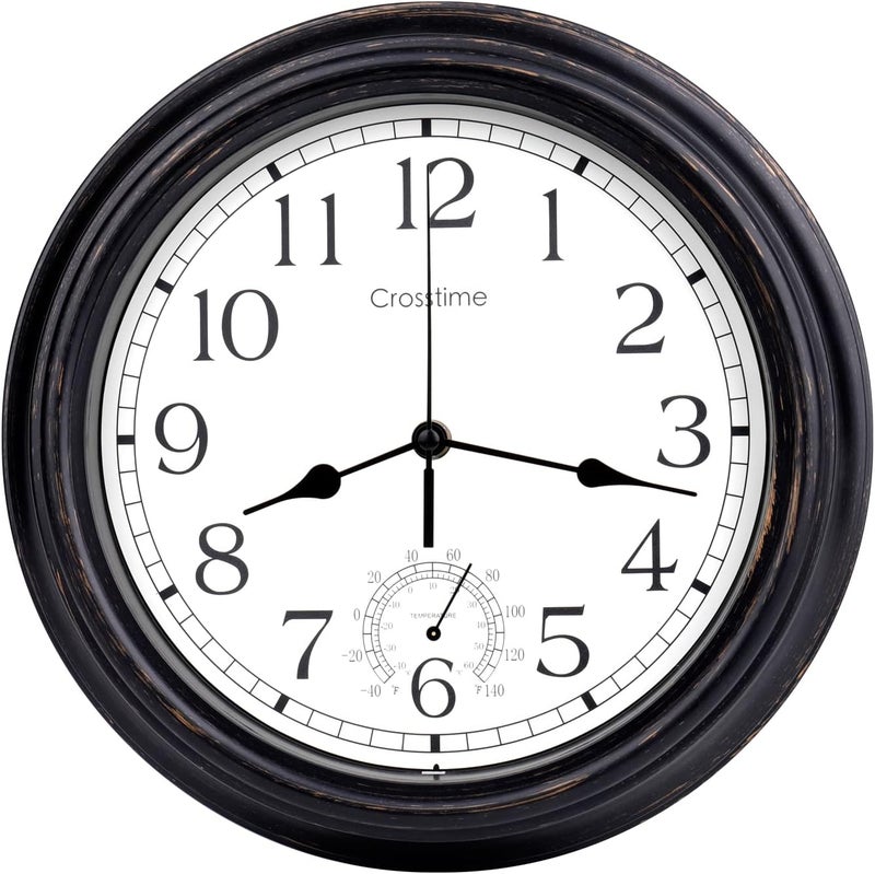 Crosstime 12 Inch Retro Indoor Outdoor Clocks Waterproof with Thermometer Easy to Read Silent Quality Quartz Vintage Bathroom Clock Battery Operated for Patio,Home,Garden Decor (Bronze) - Image 3
