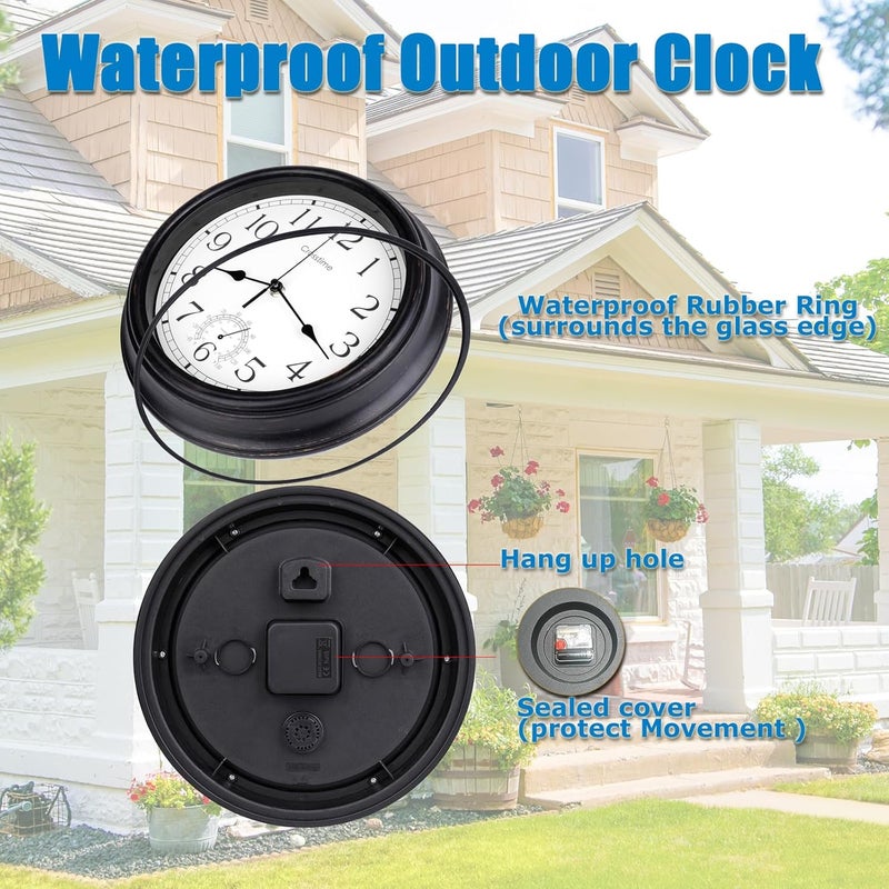 Crosstime 12 Inch Retro Indoor Outdoor Clocks Waterproof with Thermometer Easy to Read Silent Quality Quartz Vintage Bathroom Clock Battery Operated for Patio,Home,Garden Decor (Bronze) - Image 4