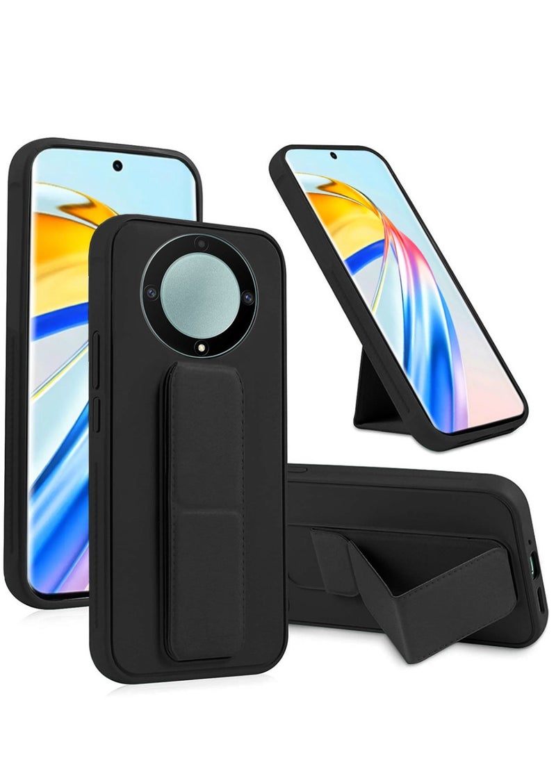Techie Premium Silicone Magnetic Secure Hand Grip Case Holder with Foldable Kickstand for Honor X9b – Black  - Image 1