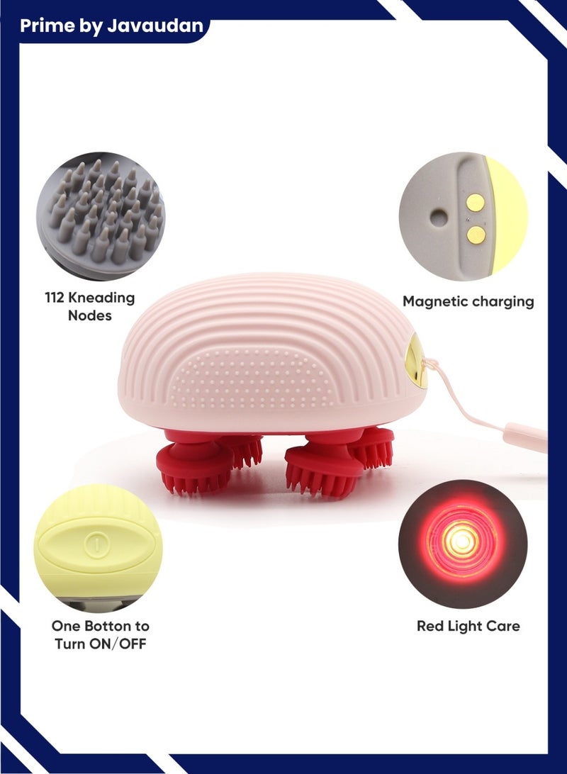 برايم بي جافاودان مدلك كهربائي لفروة الرأس، مدلك رأس محمول مقاوم للماء لنمو الشعر، مدلك شعر محمول مع 4 رؤوس للتدليك، جهاز خدش محمول قابل للفصل والغسل لتنظيف عميق واسترخاء الرأس - Image 2