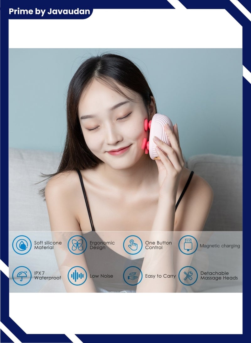 برايم بي جافاودان مدلك كهربائي لفروة الرأس، مدلك رأس محمول مقاوم للماء لنمو الشعر، مدلك شعر محمول مع 4 رؤوس للتدليك، جهاز خدش محمول قابل للفصل والغسل لتنظيف عميق واسترخاء الرأس - Image 3