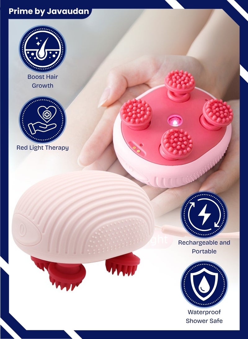 برايم بي جافاودان مدلك كهربائي لفروة الرأس، مدلك رأس محمول مقاوم للماء لنمو الشعر، مدلك شعر محمول مع 4 رؤوس للتدليك، جهاز خدش محمول قابل للفصل والغسل لتنظيف عميق واسترخاء الرأس - Image 1