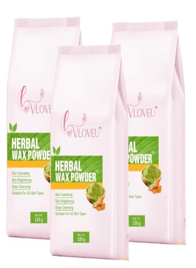 VLOVEU Wax Powder Hair Removal Women | Hair Removal Powder Turmeric| Painless Herbal Wax Powder Hair Removal, All Skin Types Hands, Legs, Underarms, Bikini & Intimate Area - 120 Gm (Pack Of 3) - Image 1