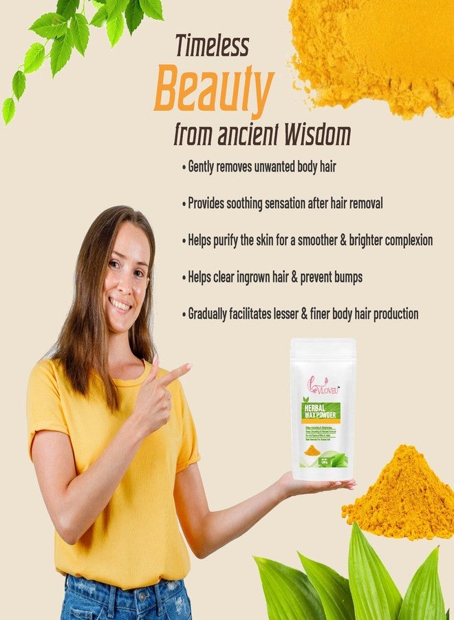 VLOVEU Wax Powder Hair Removal Women | Hair Removal Powder Turmeric| Painless Herbal Wax Powder Hair Removal, All Skin Types Hands, Legs, Underarms, Bikini & Intimate Area - 120 Gm (Pack Of 3) - Image 2