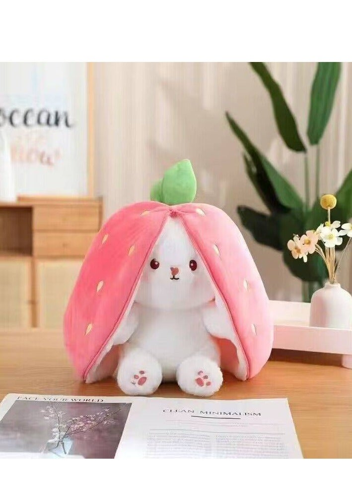 DURKU Strawberry Bunny Muppet, 25 cm Reversible Bunny Stuffed Animal Plushie Pillow, Soft Stuffed Rabbit Toy For Girls Boys Birthday Gifts, Cute Easter Party Decorations ﻿ - Image 1