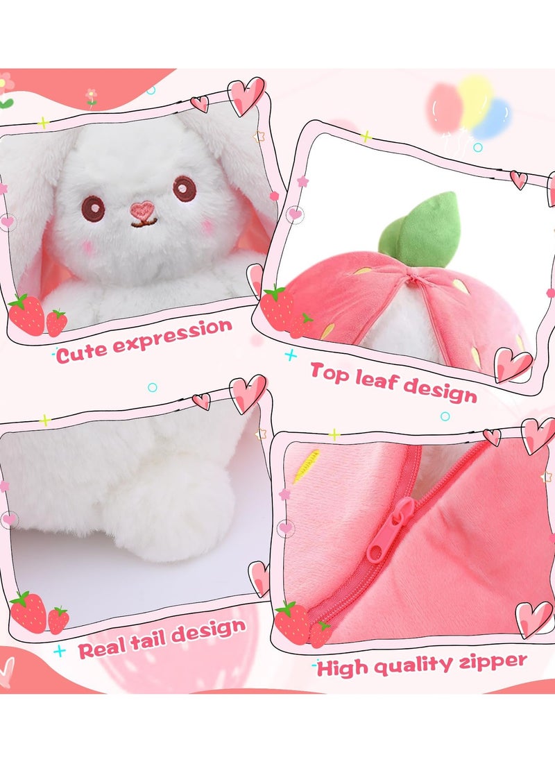 DURKU Strawberry Bunny Muppet, 25 cm Reversible Bunny Stuffed Animal Plushie Pillow, Soft Stuffed Rabbit Toy For Girls Boys Birthday Gifts, Cute Easter Party Decorations ﻿ - Image 5
