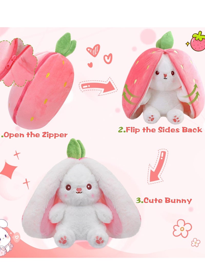 DURKU Strawberry Bunny Muppet, 25 cm Reversible Bunny Stuffed Animal Plushie Pillow, Soft Stuffed Rabbit Toy For Girls Boys Birthday Gifts, Cute Easter Party Decorations ﻿ - Image 4