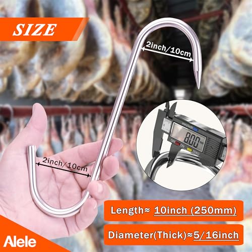 Alele Heavy Duty S-Hooks 10" Stainless Steel Meat Hooks for Butchering，4 Pack (10inch 8mm 4p) - Image 3