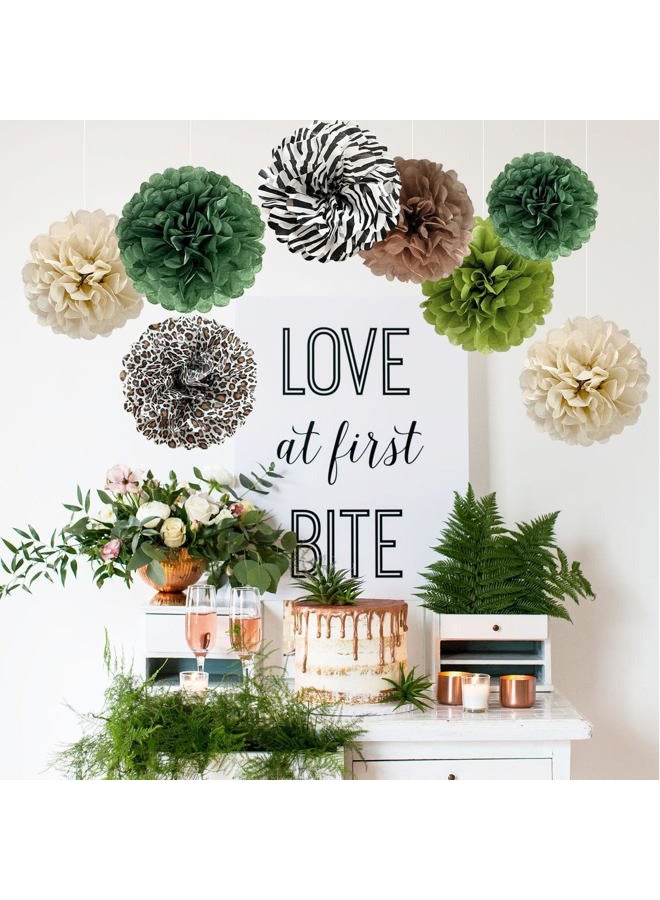 ANSOMO Jungle Safari Tissue Paper Pom Poms Wild Animal Leopard Zebra Print Cheetah Party Decorations Sage Green Brown Flowers Wall Hanging Décor Table Centerpieces Supplies Birthday Bridal Baby Shower - Image 4