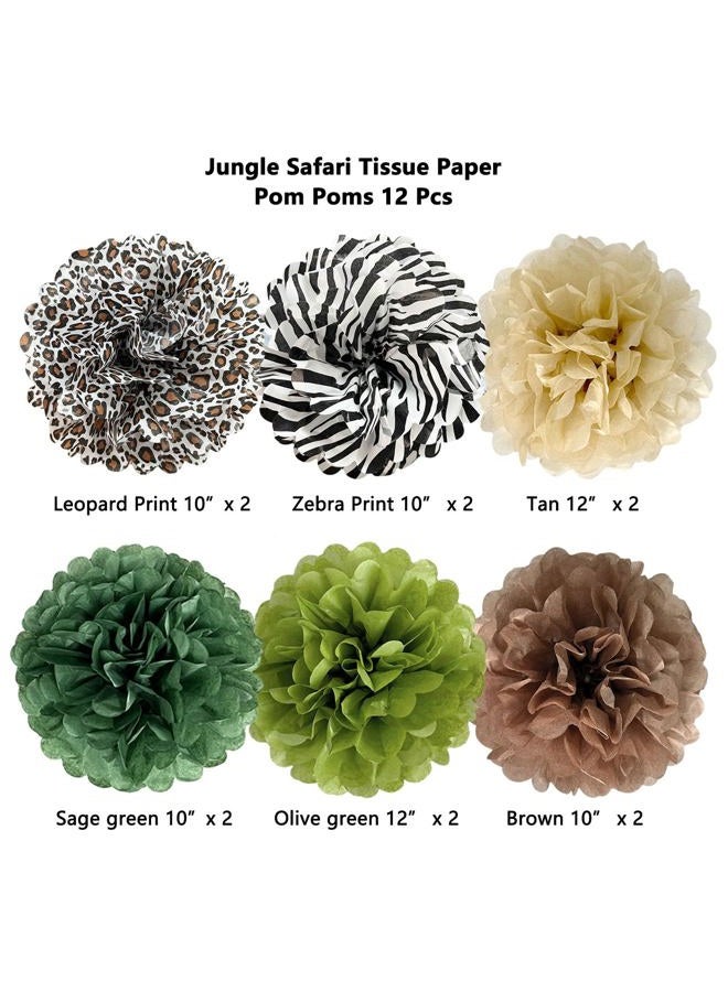 ANSOMO Jungle Safari Tissue Paper Pom Poms Wild Animal Leopard Zebra Print Cheetah Party Decorations Sage Green Brown Flowers Wall Hanging Décor Table Centerpieces Supplies Birthday Bridal Baby Shower - Image 2