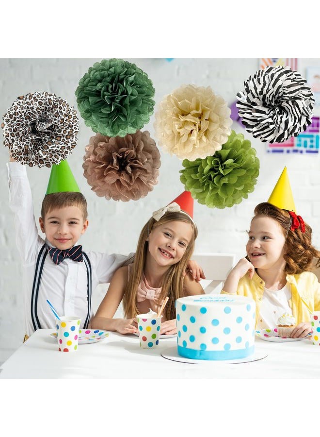 ANSOMO Jungle Safari Tissue Paper Pom Poms Wild Animal Leopard Zebra Print Cheetah Party Decorations Sage Green Brown Flowers Wall Hanging Décor Table Centerpieces Supplies Birthday Bridal Baby Shower - Image 5