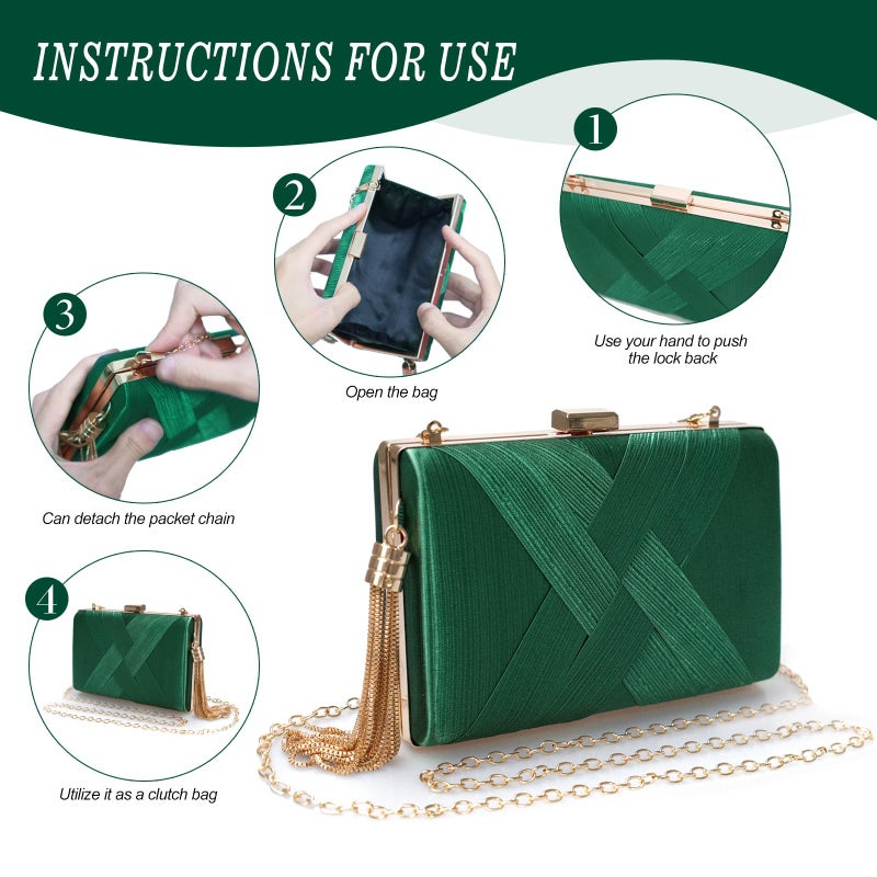 SENONAPO 5 Pcs Clutch Purses for Women Jewelry Set Handbag with Necklace Earrings Ring Bracelet Vintage Banquet Handbag with Detachable Chain for Wedding Party Gift Supplies(Green) - Image 5