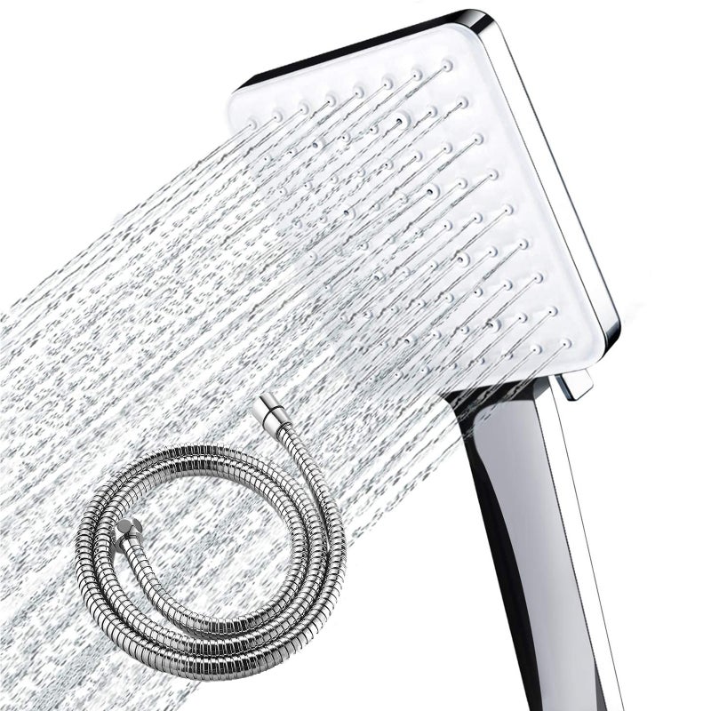 High-Pressure Handheld Shower Head 6 Setting Bathroom Adjustable Shower Spray Rain Shower Head with 4.9Ft Hose Ultra-thin Polished Chrome - Image 1