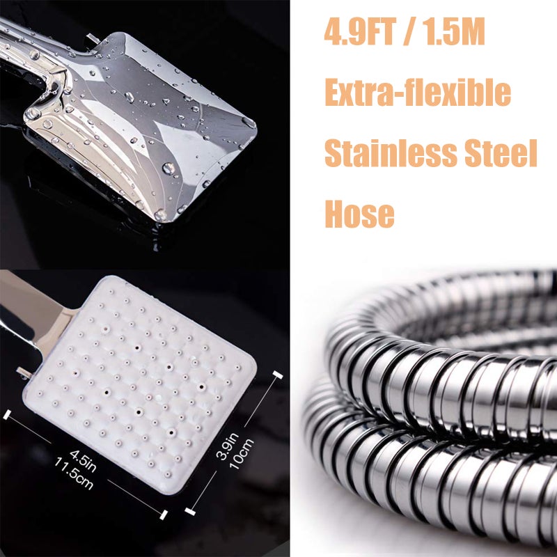 High-Pressure Handheld Shower Head 6 Setting Bathroom Adjustable Shower Spray Rain Shower Head with 4.9Ft Hose Ultra-thin Polished Chrome - Image 5