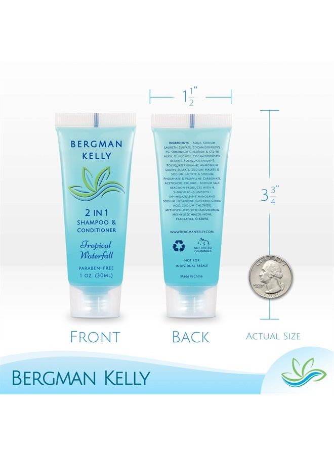 BERGMAN KELLY Round Soap Bars, 2in1 Shampoo & Conditioner 2-Piece Set (Tropical Waterfall, 1 oz each, 100 pc), Delight Your Guests with Revitalizing & Refreshing Sanitary Toiletries & Hotel Amenities - Image 3