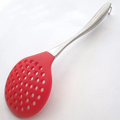 Baskety Premium Silicone Kitchen Utensil Silicone Slotted Skimmer Strainer Spoon with 18/0 Stainless Steel Stay Cool Handle (Red) - Image 2