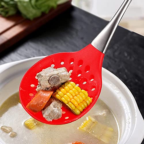 Baskety Premium Silicone Kitchen Utensil Silicone Slotted Skimmer Strainer Spoon with 18/0 Stainless Steel Stay Cool Handle (Red) - Image 3