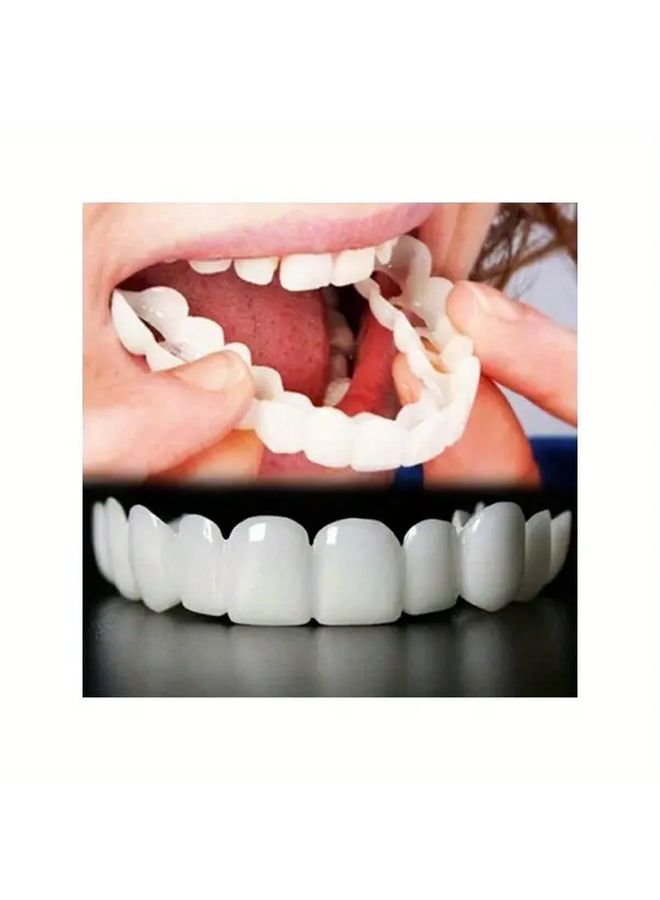 White Temporary Dentures 4pcs Upper Lower Arch Natural Looking Teeth Comfortable Adhesive Strips - Image 1