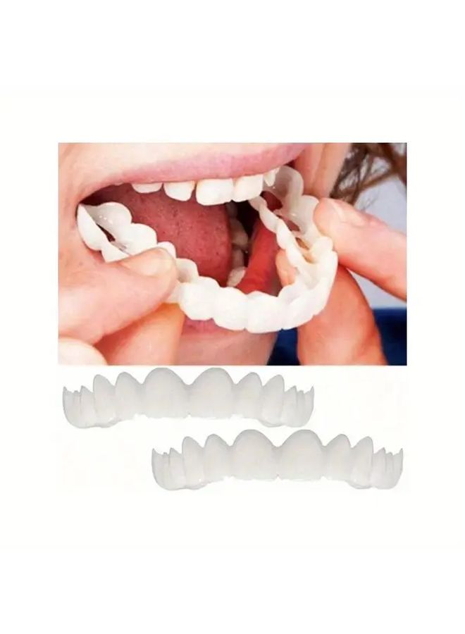 White Temporary Dentures 4pcs Upper Lower Arch Natural Looking Teeth Comfortable Adhesive Strips - Image 3