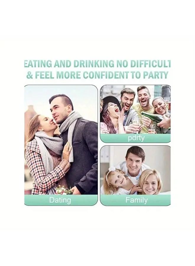 White Temporary Dentures 4pcs Upper Lower Arch Natural Looking Teeth Comfortable Adhesive Strips - Image 2