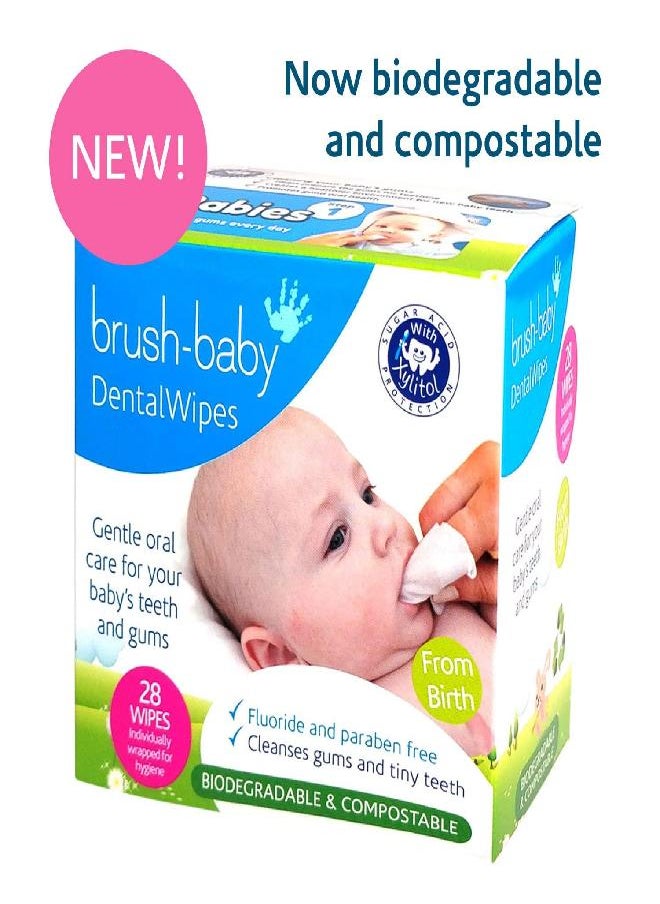 brush-baby - Brush Baby Teething Relief Dental Wipes for Ages 0-Toddler - Naturally Eliminate Teething Pain, Prevent Tooth Decay and Sour Milk Breath - 28 Finger Wipes - Image 1