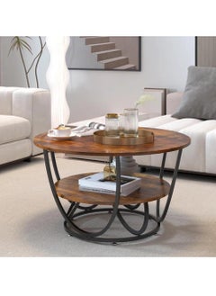 Wooden Twist Wooden Twist Round Coffee Table with Marble Top Like Finish Stylish 2-Tier Design  - Image 1