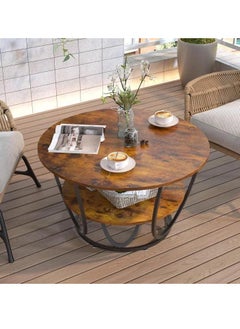 Wooden Twist Wooden Twist Round Coffee Table with Marble Top Like Finish Stylish 2-Tier Design  - Image 3